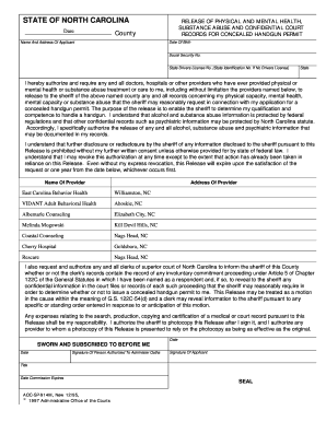 North Carolina Concealed Handgun Permit Medical Release Form