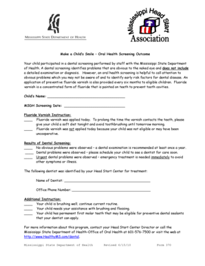Child Dental Screening Form