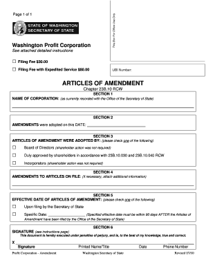 Washington Profit Corporation Articles of Amendment