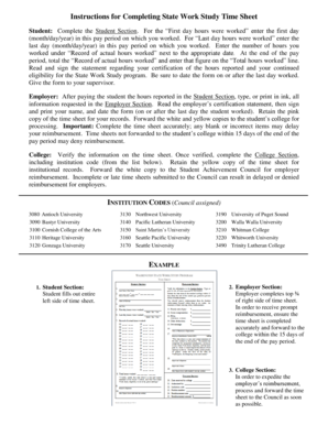 Washington State Work Study Time Sheet