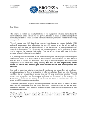 2012 Individual Tax Return Engagement Letter