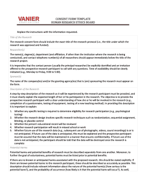 Subject of the study in research - CONSENT FORM TEMPLATE HUMAN ... - Vanier College - vaniercollege qc