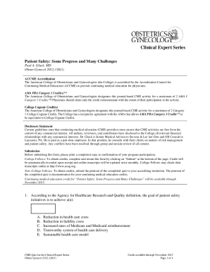 Patient Safety CME Quiz