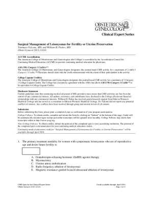 CME Quiz for Surgical Management of Leiomyomas