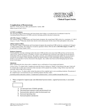 CME Quiz for Complications of Hysterectomy