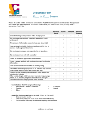 ACE Mentor Program Evaluation Form
