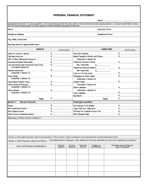 US Small Business Administration Personal Financial Statement
