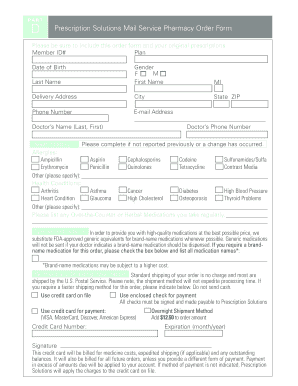 Prescription Solutions Mail Service Pharmacy Order Form