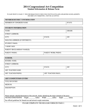 2014 Congressional Art Competition Student Form