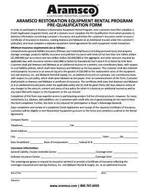 Aramsco Restoration Equipment Rental Pre-Qualification Form