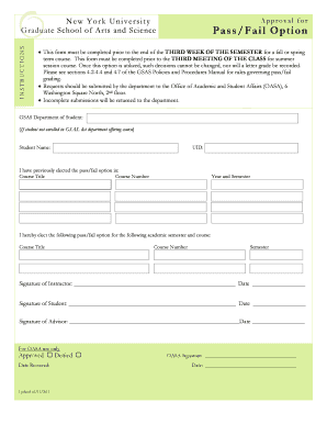 New York University Pass/Fail Option Form