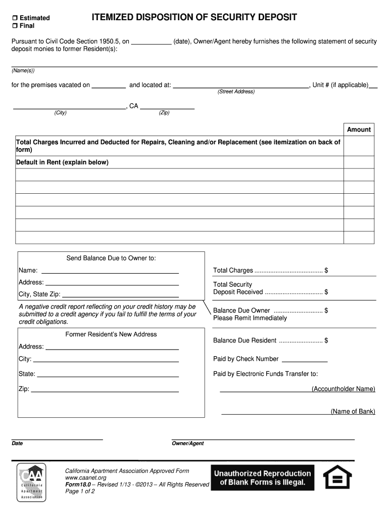 Security Deposit Itemization Form Fill Out Sign Online DocHub