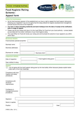 Food Hygiene Rating Appeal Form