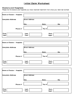 Initial Claim Worksheet
