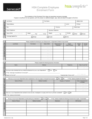 HSA Complete Employee Enrolment Form