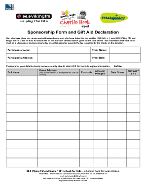 Sponsorship Form and Gift Aid Declaration