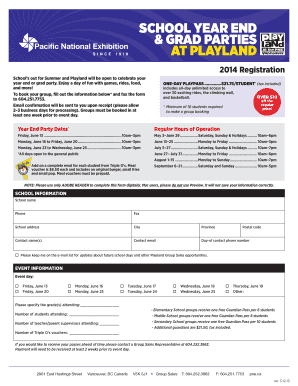 Playland School Year End & Grad Party Registration Form