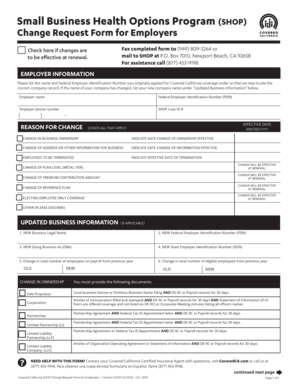 Covered California SHOP Change Request Form for Employers