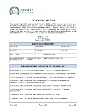 Covered California Privacy Complaint Form
