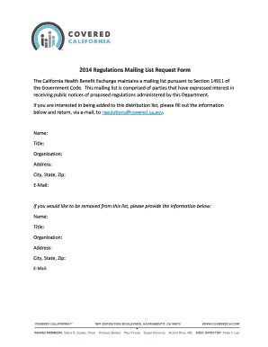 California Regulations Mailing List Request Form
