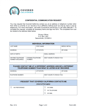 Covered California Confidential Communication Request