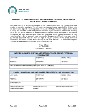 Request to Amend Personal Information by Parent or Guardian