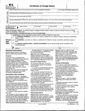 Form W-8 Certificate of Foreign Status