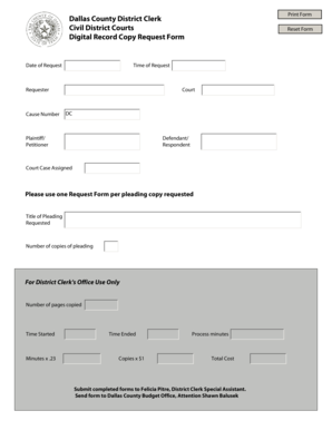 Dallas County Civil District Court Record Copy Request Form