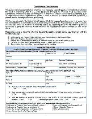 Texas Guardianship Questionnaire