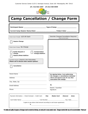 Camp Cancellation Change Form