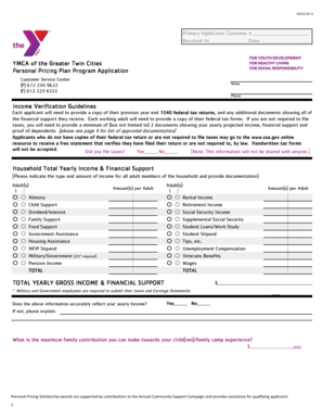 YMCA Personal Pricing Plan Program Application