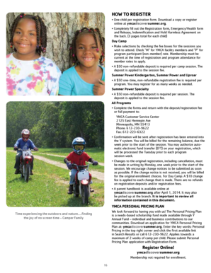 YMCA Day Camp Manitou Registration Form