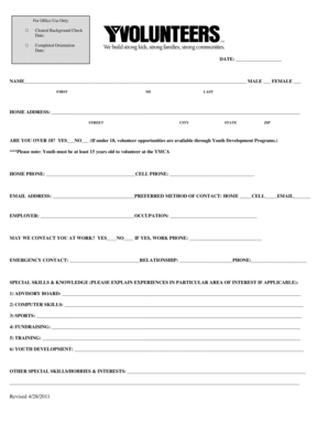 YMCA Volunteer Application Form