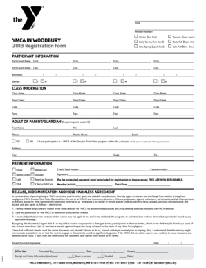 YMCA Registration and Waiver Form