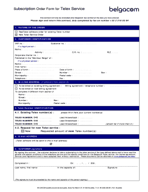 Telex Service Subscription Order Form