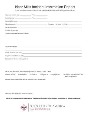 Near Miss Incident Information Report