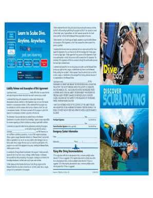 PADI Discover Scuba Diving Liability Release