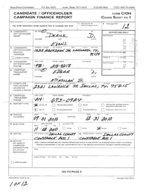Texas Campaign Finance Report Form C/OH