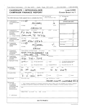 Texas Campaign Finance Report Cover Sheet