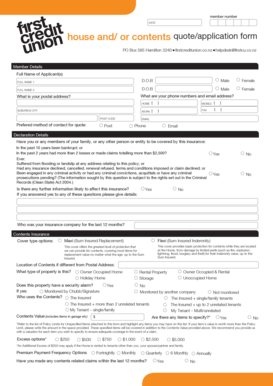 House and Contents Insurance Application Form