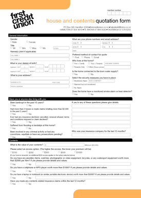 House and Contents Quotation Form