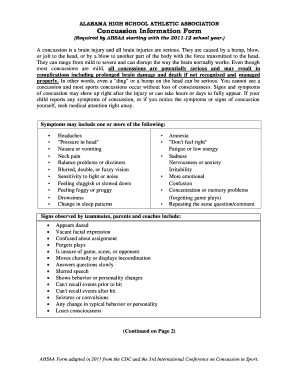 Alabama High School Athletic Association Concussion Information Form