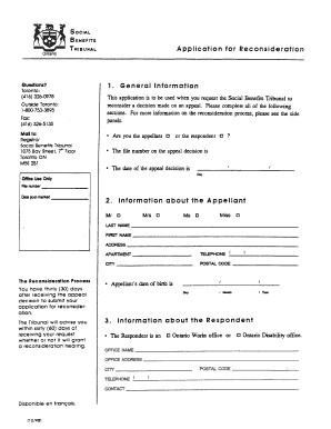 Social Benefits Tribunal Application for Reconsideration