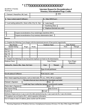 Wyoming Interstate Request for Reconsideration of Monetary Determination/Wage Credits