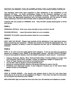 UK Customs Form C3