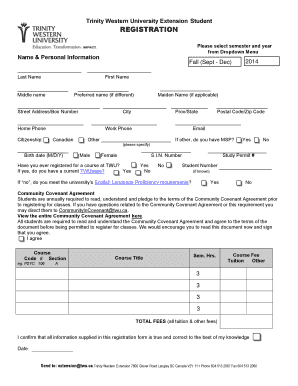 Trinity Western University Extension Student Registration