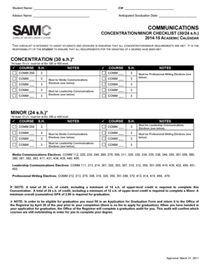 Communications Concentration Minor Checklist