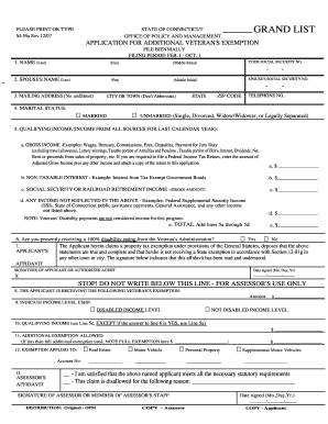 Connecticut Veterans Exemption Application