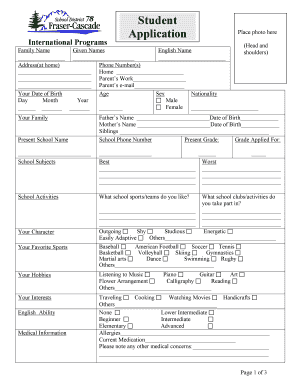 Student Application for International Programs
