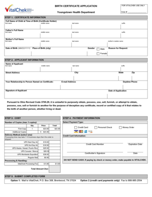 Ohio Birth Certificate Application